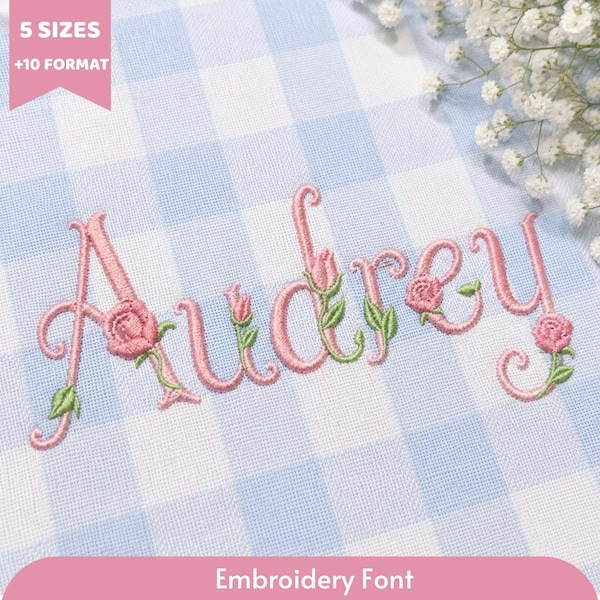 Rose Name Embroidery Font, BX Font, Floral Script Alphabet, Girls Shirt Machine Embroidery Letters