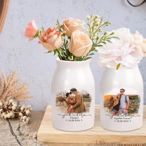 Personalized Engagement Photo Vase , Custom Flower Wedding Vase , Gift for Couples , Engagement Gift , Anniversary gift ,Wedding decor