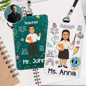 Personalisierter Lehrer Ausweishalter mit Namen, benutzerdefinierte Lehrer Leder ID-Kartenhalter, benutzerdefinierte Lehrer Lanyard Zubehör, Geschenk zum Schulanfang