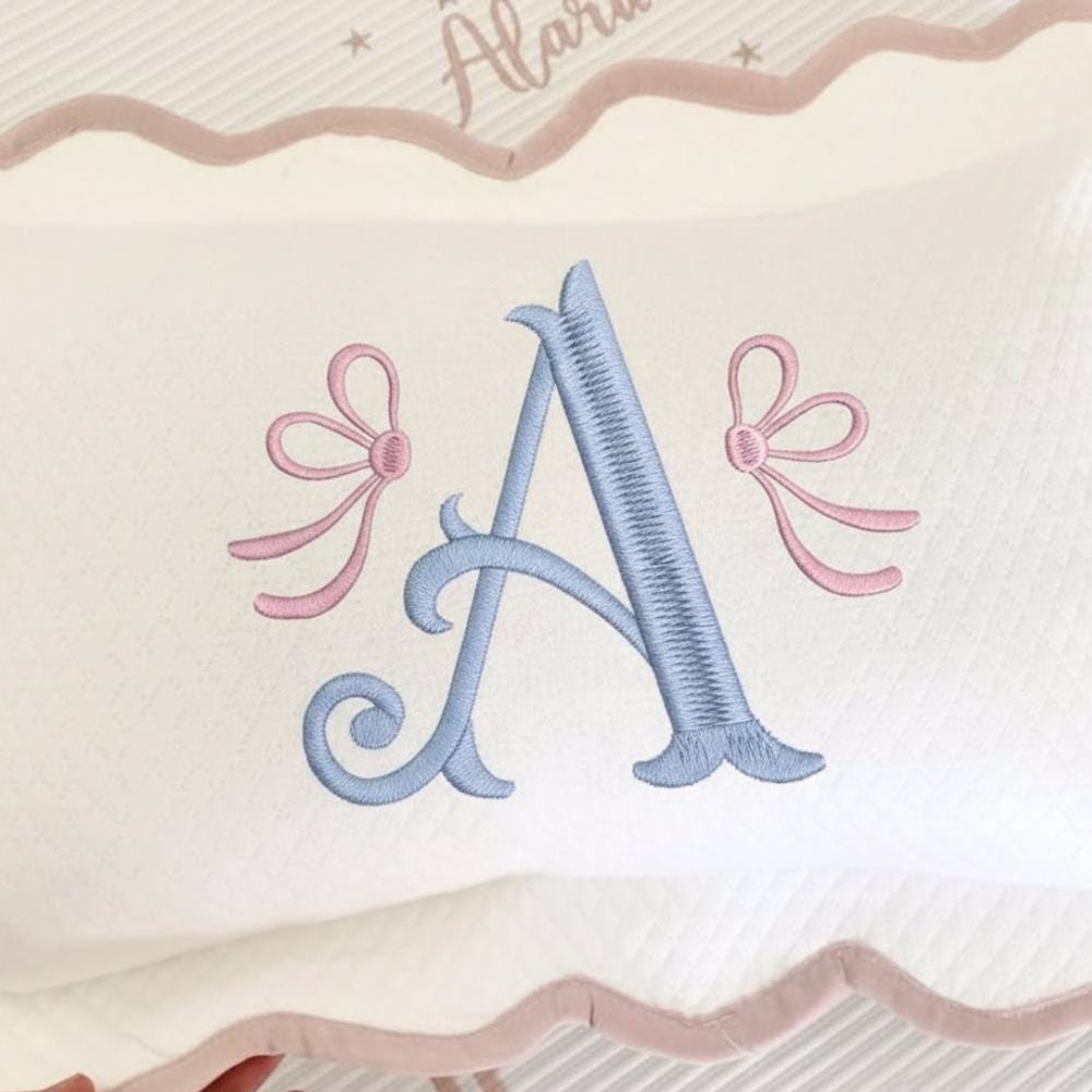 Monogram Font With Bow Embroidery Design, Satin Script Letter ...
