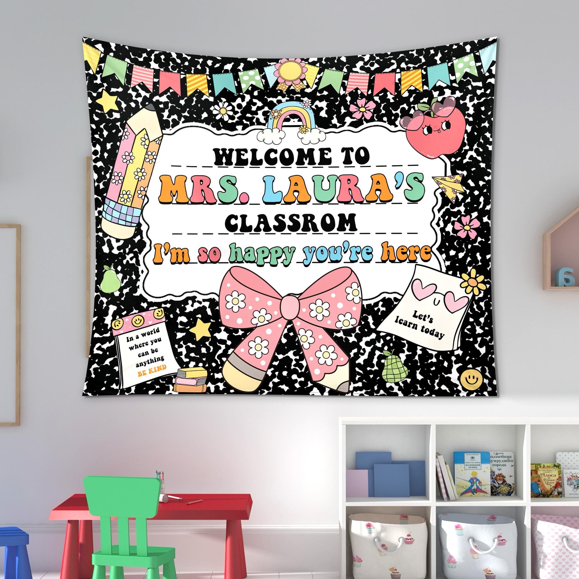 Personalized name Composition Notebook Classroom, Custom Teacher Classroom Welcome Banner, Back to School Wall, First Day of School decor
