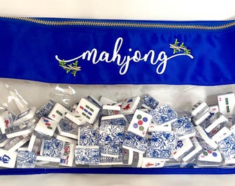 Personalized Blue Mahjong Tile Bag