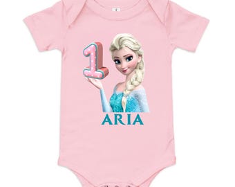 Princess Elsa Birthday T-shirt, Personalized Frozen Theme Girl T-Shirt, Unique Style, Gift for Her, Birthday Gift, Onesie, Toddler, Disney