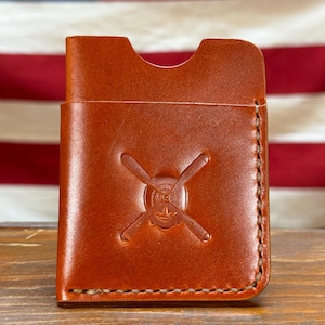 Cartera minimalista delgada para hombre de cuero de grano completo con tarjetero, regalo para piloto, color tostado
