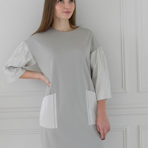 WOMEN’S Loose Fitting MINI DRESS, Minimalist Relaxed Wear and Long Sleeve Unique Short Dress Gift for Her