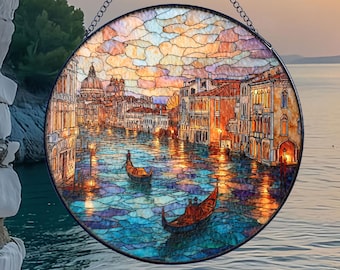 Venice Gondola Suncatcher, Italy Travel Decor, Sunset Canal View