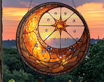 Celestial Moon and Sun Suncatcher, Astrology Window Art
