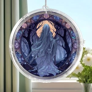Spooky Halloween LED Lamp, Ghost Acrylic Hanging Light, Fantasy Haunted Forest Ghost Scene, Gothic Night Wall Art, Suncatcher Style Decor