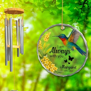 Hummingbird Memorial Wind Chime with Custom Name, Personalized Remembrance Ornament Gift for Loss of Loved One, Sympathy Garden Decor