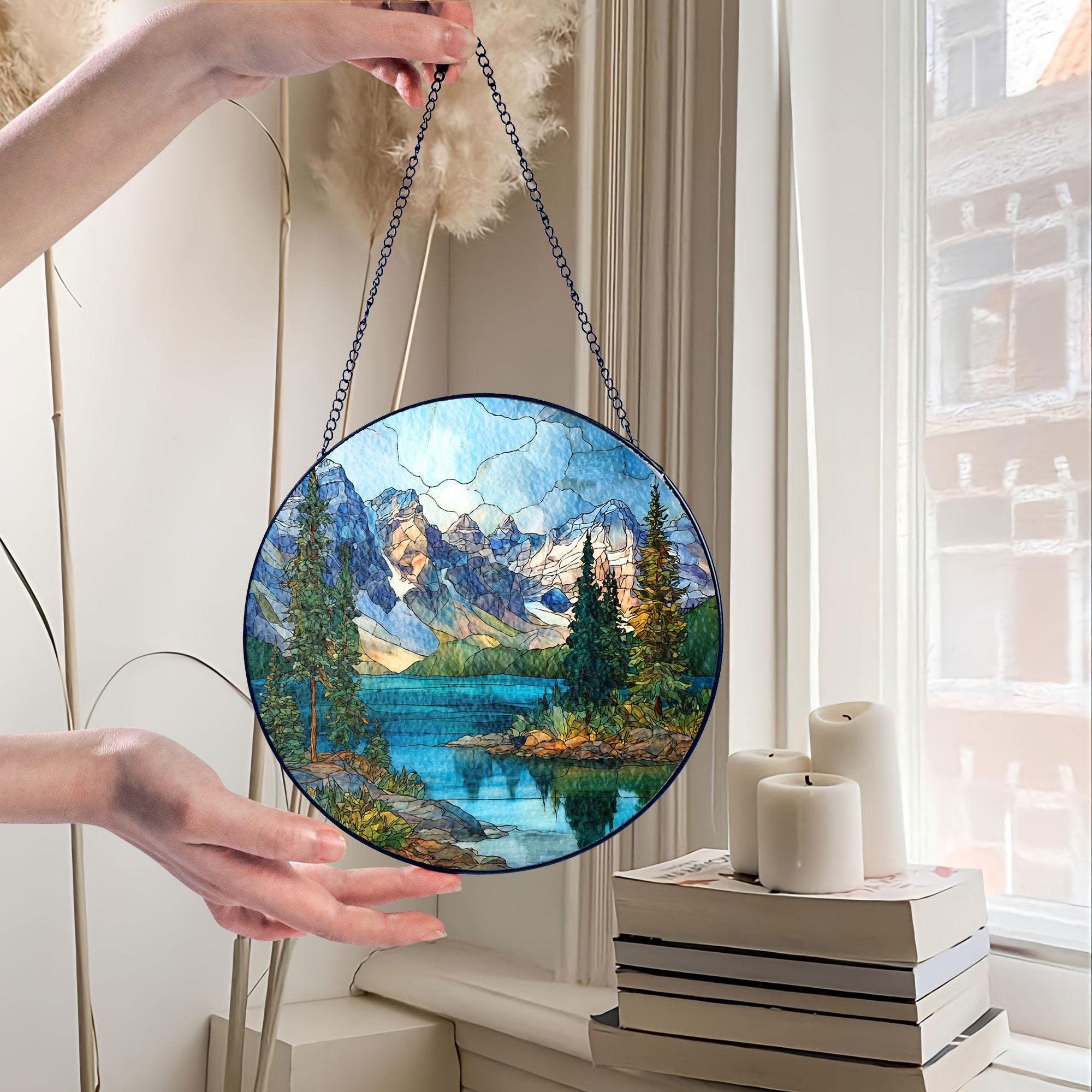 Alpine Lake Suncatcher, Stained Glass-style Window Hanging - Etsy