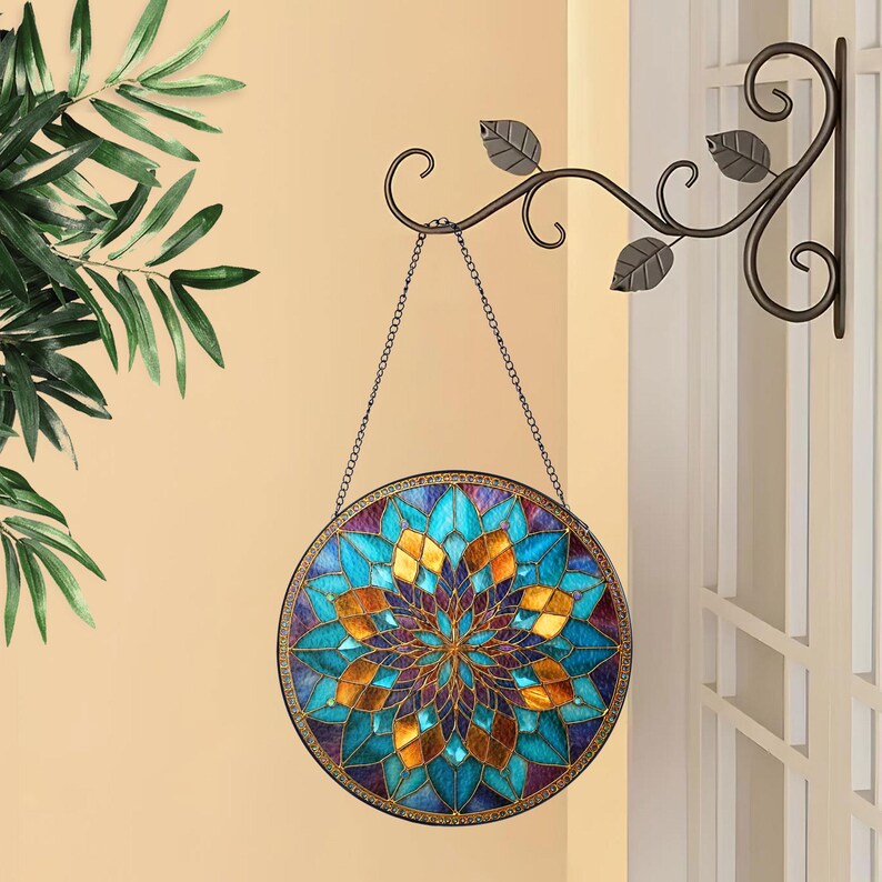 Teal & Gold Mandala Suncatcher, Boho Window Hanging bild 6