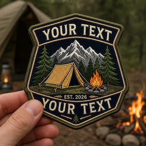 Personalized Camping Embroidered Patch, Custom Name Text Camping Merit Badge, Retro Iron On Patch, Hiking Club Gift for Backpack