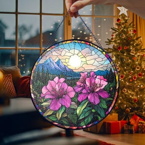 Azalea Wildflowers Sun Catcher, Sunset Glass Suncatcher Window Hangings, Wall Decor, Housewarming Gift, Home Decor, Window Hanger
