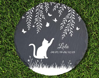 Personalized Cat Memorial Stone, Pet Silhouette Slate Garden Tribute