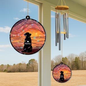 Pet Memorial Wind Chime with Custom Dog Name, Sunset Stained Glass Style Ornament, Loss of Pet, Dog Remembrance, Outdoor Garden Gift