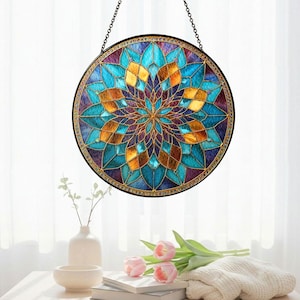 Teal & Gold Mandala Suncatcher, Boho Window Hanging bild 2