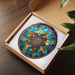 Teal & Gold Mandala Suncatcher, Boho Window Hanging bild 7