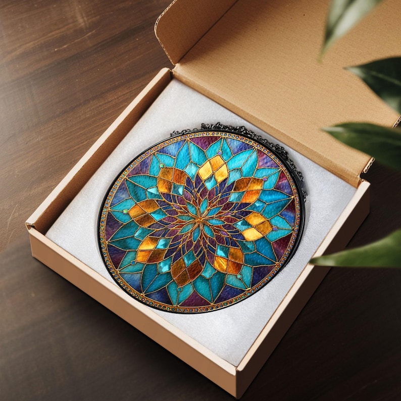 Teal & Gold Mandala Suncatcher, Boho Window Hanging bild 7