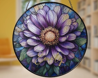 Personalized Birth Flower Suncatcher: Stained Glass Style Window Hanging