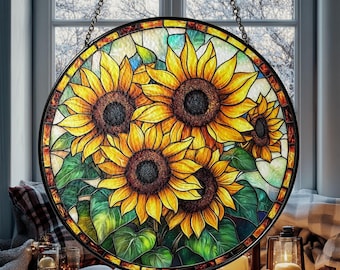 Sunflower Suncatcher, Stained Glass Style Window Hanging