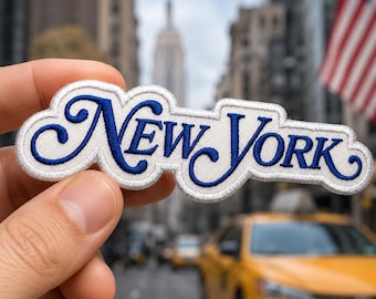 New York Script Embroidered Patch, Vintage NYC Iron On Patch, Cute Retro Royal Blue Badge, Big Apple Travel Jacket Backpack Gift, DIY Craft