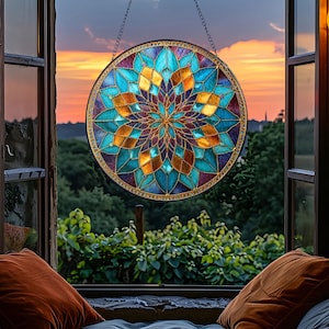Teal & Gold Mandala Suncatcher, Boho Window Hanging bild 9
