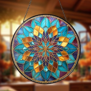 Teal & Gold Mandala Suncatcher, Boho Window Hanging bild 5