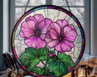 Geranium Suncatcher, Stained Glass Style Window Hanging