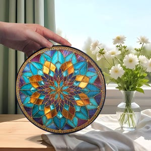 Teal & Gold Mandala Suncatcher, Boho Window Hanging bild 4