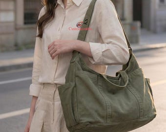 Large Canvas Tote Bag, Personalized Crossbody Shoulder Handbag, Minimalist Everyday Use