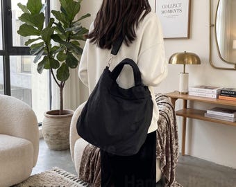 Personalized Water-Resistant Nylon Crossbody Bag, Large Multi-Pocket Shoulder Tote