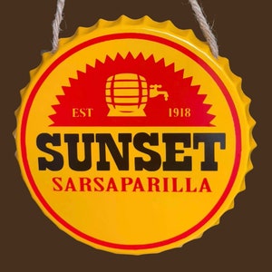 Unofficial/Handmade Fallout Bottle Cap Wall Hanging Metal Sign Sunset Sarsaparilla MADE-TO-ORDER
