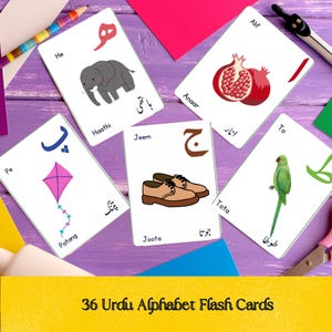 Urdu-flitskaarten alfabet, educatieve flitskaarten, Urdu-taalkaarten, alfabet-flitskaarten voor peuters, Urdu leren voor kleuters.