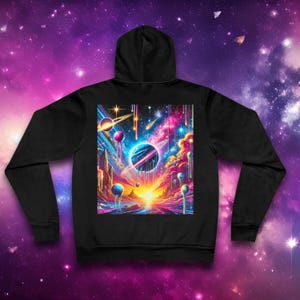 Dripping with Love Unisex Pullover Hoodie, Vibrant Cosmic Galaxy Hoodie, Colorful Space Art Sweatshirt, Cozy Streetwear for Men & Women