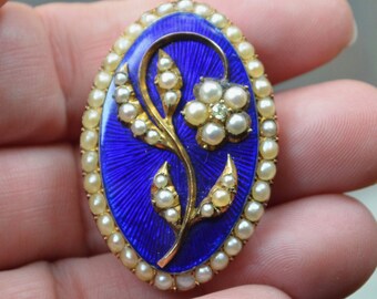 Broche Ancienne En Or Massif Et émail Du 19e Siècle - Motif Oiseau, Style Géorgien