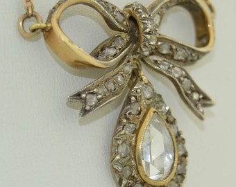 Victorian 18K Large Pear Shaped Rose Cut Diamond Necklace