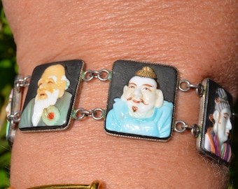 Sterling Silver Toshikane 7 Fortune Gods Porcelain Bracelet - Etsy