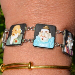 Sterling Silver Toshikane 7 Fortune Gods Porcelain Bracelet