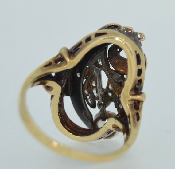 Stunning 14k Art Nouveau & Diamond Cocktail Ring - image 7