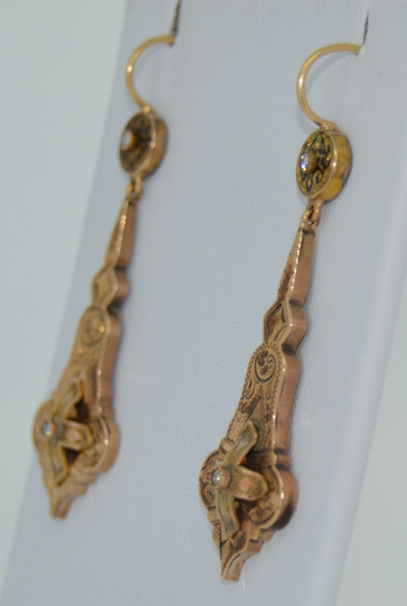 Victorian Diamond & Enamel 12K Earrings - image 4