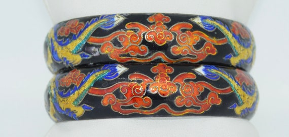 2 Sterling Silver Cloisonne Enamel Chinese Dragon… - image 4