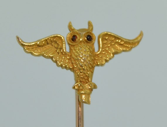 Fabulous Art Nouveau 14K Owl Stick Pin - image 1