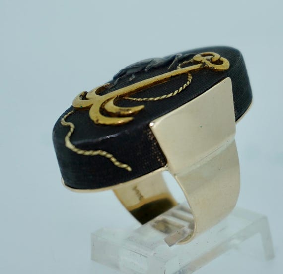 Fabulous 14K Kashira Shakudo Anchor & Egret Ring - Etsy