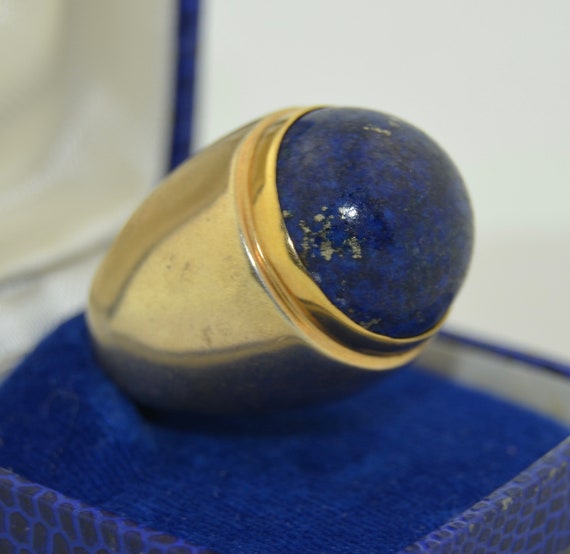 14K & Sterling Lapis Seriously Large Bombe Ring - image 4