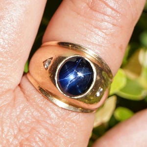 6.5 Carat Deep Blue Star Sapphire & Diamond 14K Ring