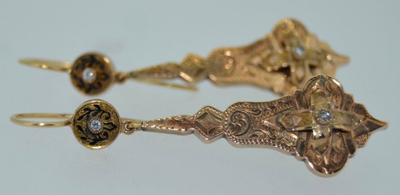 Victorian Diamond & Enamel 12K Earrings - image 9
