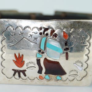 Navajo Signed Becenti Sterling Inlay Concho Belt Sterling Silver