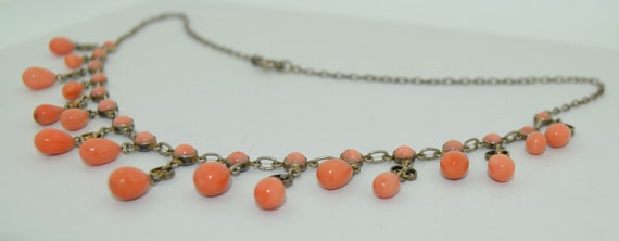 Victorian 800 Gilt Silver Coral Ring Drop Necklace - image 6