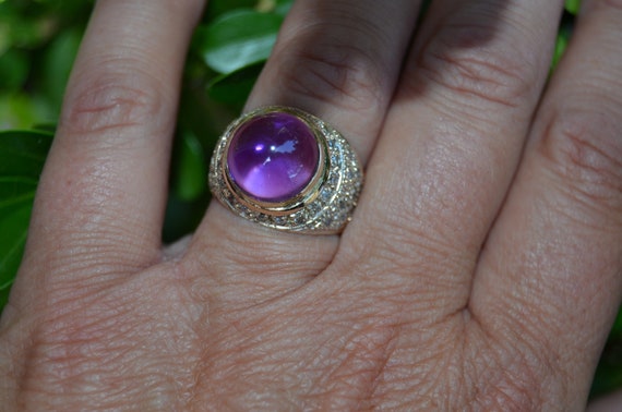 14K Amethyst & Diamond Bullet Dome Ring - image 1