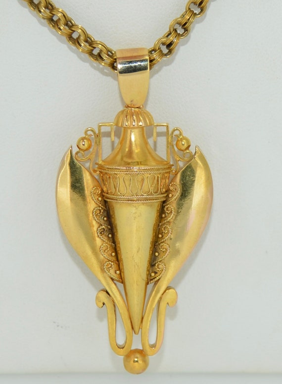 14K Victorian Etruscan Revival Over Sized Pendant